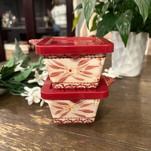 Temp-Tations 2-pc Individual Square Baker Old World Cranberry w/ lids and handle